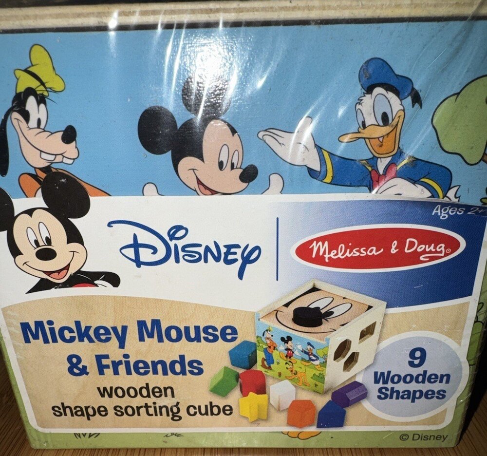 New Melissa & Doug Disney Mickey Mouse Friends Wood Shape Block Sorting Cube Toy